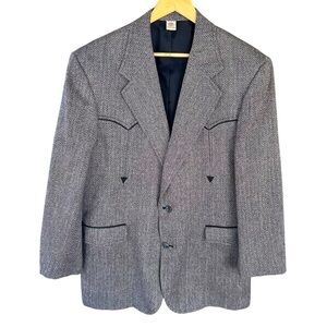 VTG Pendleton Men’s Western Blazer Sz 44L Herringbone Black Grey Wool Silk EUC